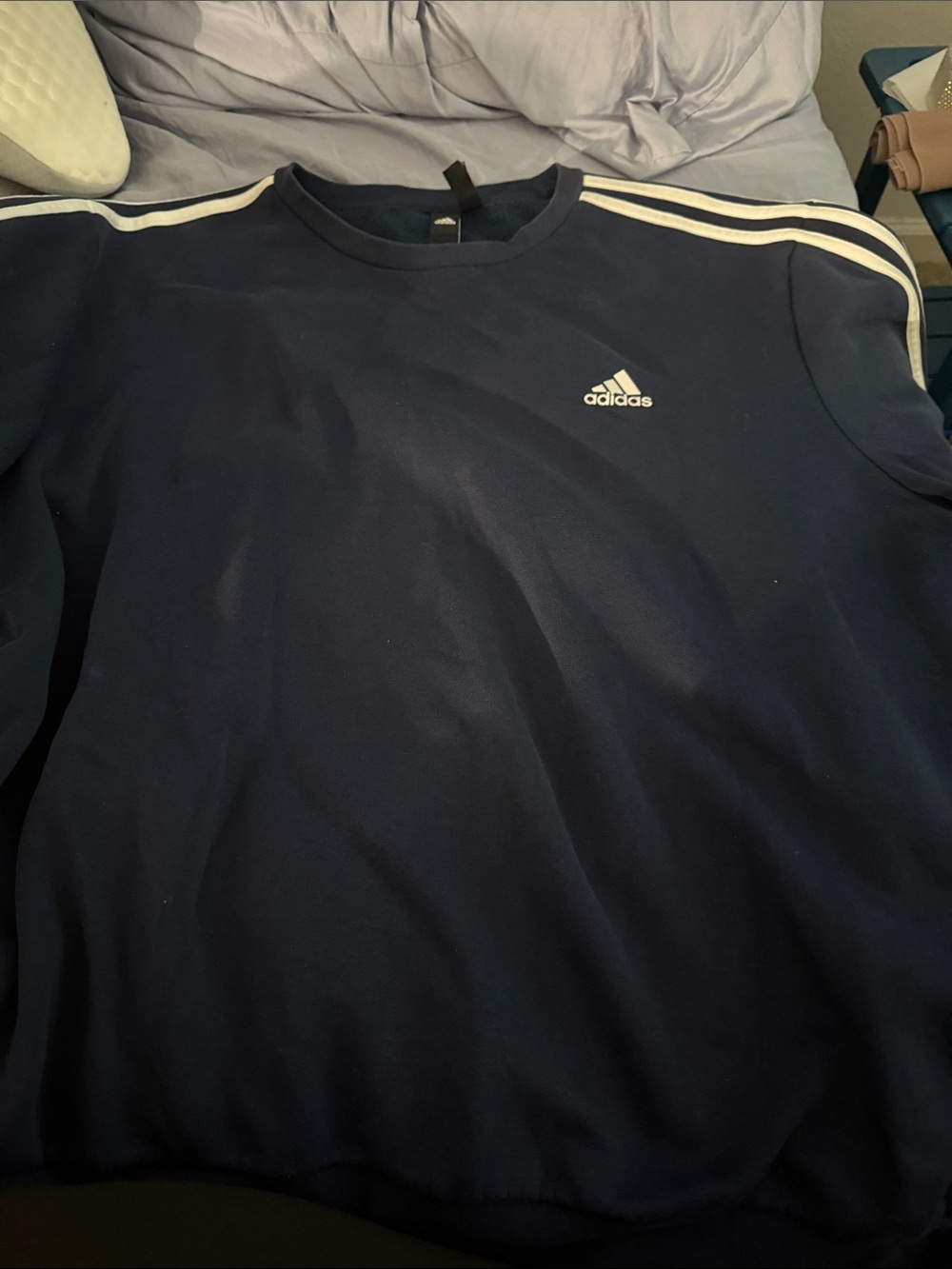 adidas Navy Crewneck Sweatshirt with White Shoulder Stripes